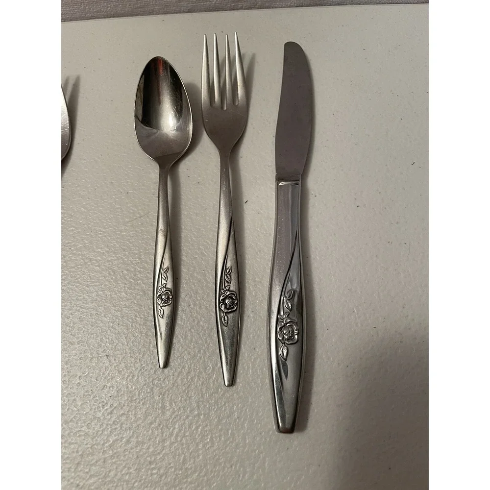 Oneida Craft 3 Piece Children Set Rose Silverware‎ Vintage Spoon Fork Knife
